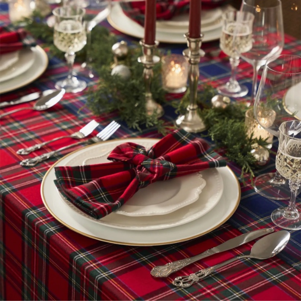 Ralph Lauren Aesthetic Shimmer Plaid Tablecloth Classic Linen Rectangular